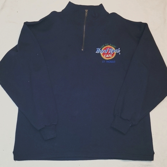 VTG Hard Rock Cafe sweatshirt St. Thomas pullover blue zip up sz small